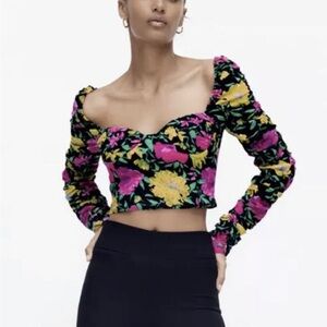 Floral Long Sleeve Crop Top